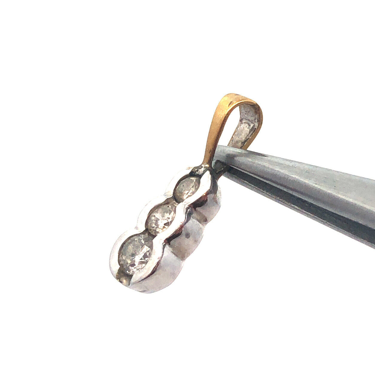 Designer ADL 10k Yellow & White Gold Round Cut Diamond 3 Vertical Stone Pendant