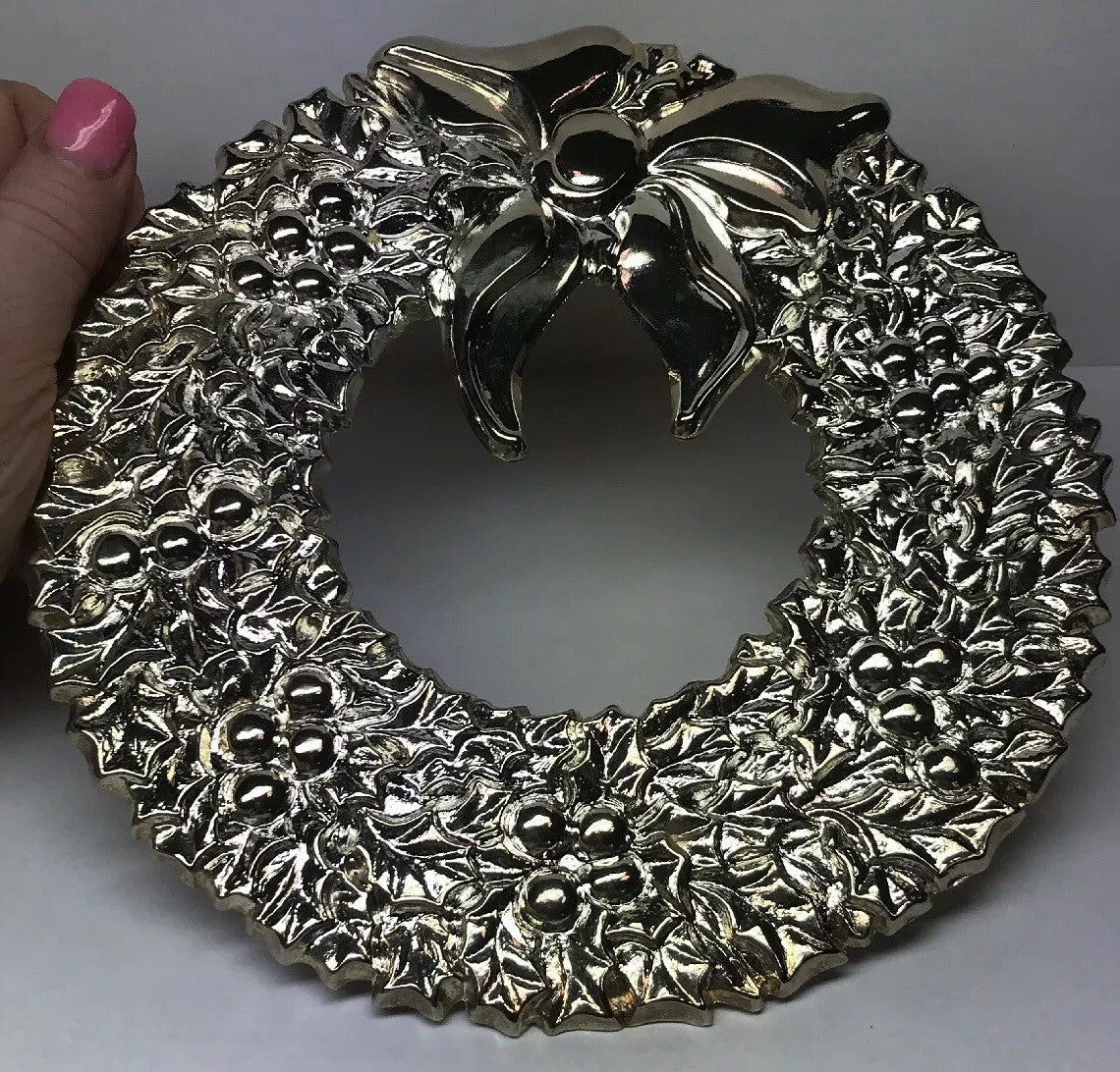 1982 Vintage Gorham Italy Silver Plated Brass Christmas Wreath Hot Cold Trivet