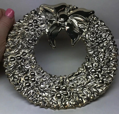 1982 Vintage Gorham Italy Silver Plated Brass Christmas Wreath Hot Cold Trivet