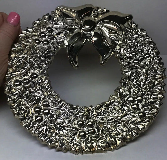 1982 Vintage Gorham Italy Silver Plated Brass Christmas Wreath Hot Cold Trivet