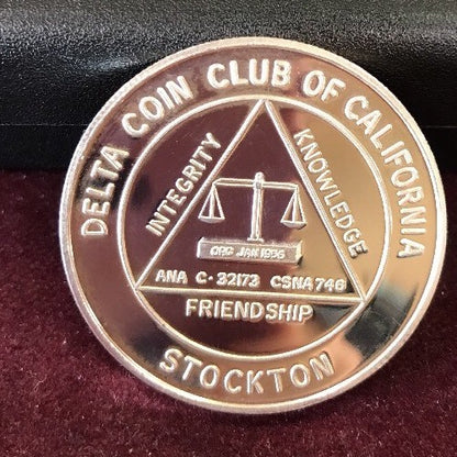 1996 Delta Coin Club of Stockton 40th Annv/Stockton's 150th Annv .999 Silver Rnd