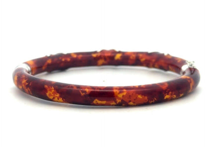 Milor Italy Sterling Silver Tortoise Shell Enamel Oval Hinged Bangle Bracelet