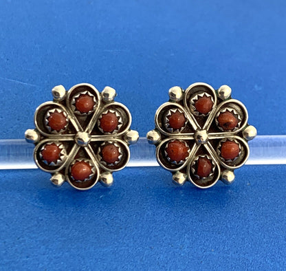 Native American 925 Sterling silver Unmarked Coral Flower Stud Earrings