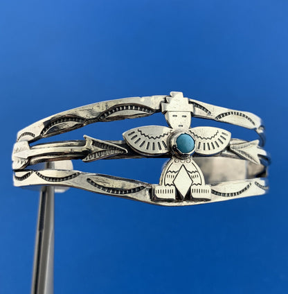 Stunning Sterling Silver 925 Turquoise Bead Native American Open Cuff Bracelet