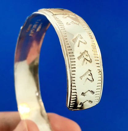 Vintage TA Begay Navajo Sterling Silver 12 Gold Filled Storyteller Cuff Bracelet