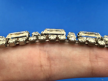 Vintage Albert Weiss Silver Tone Crystal Rhinestone Glamour Link Bracelet