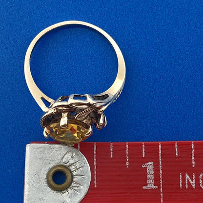 Retro TCI 10K Yellow Gold Oval Citrine Diamond Accent November Anniversary Ring