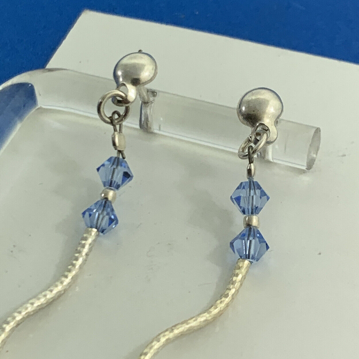 Fabaro 925 sterling silver blue glass bead dangle stud earrings