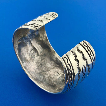 Native American Sterling Silver Turquoise Coral Inlay Storyteller Cuff Bracelet