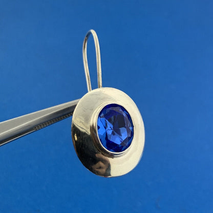 925 Sterling Silver Oval Blue Cubic Zirconia CZ Dangle Slide Earrings