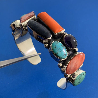 Sam Piaso Zuni Sterling Silver Turquoise Multi Gemstone Statement Cuff Bracelet