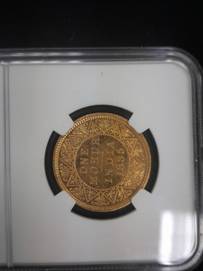 1885 C British India Mohur S & W - 6.13 NGC MS62 Gold Coin