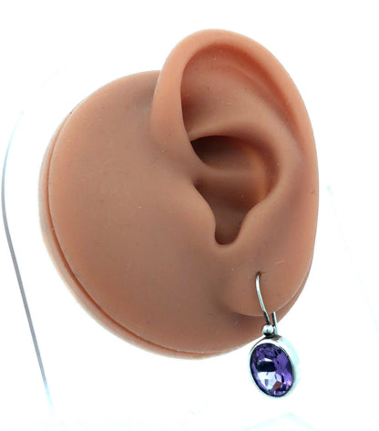 Designer 925 Sterling Silver Oval Purple Amethyst Hook Dangle Earrings