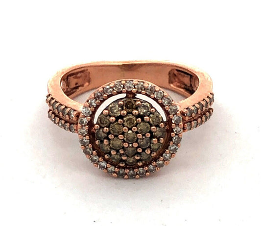 Estate 14K Rose Gold Round Chocolate Diamond Pave Cluster Halo Cocktail Ring