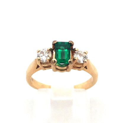Designer 14K Yellow Gold Emerald Cut Green Tourmaline Diamond Ring