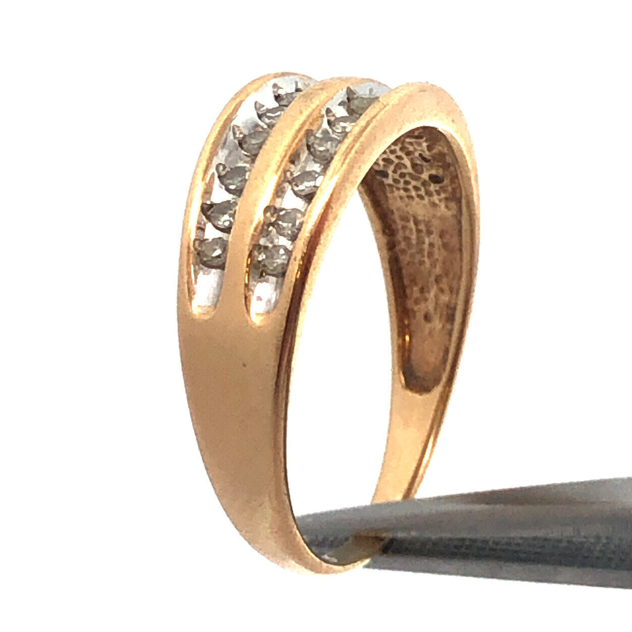 Designer 10K Yellow Gold Diamond Double Row Tapered Bridal Cocktail Ring