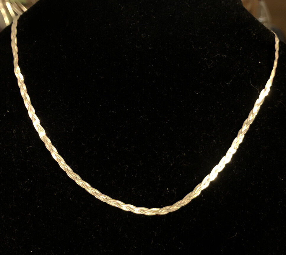 Designer 925 Sterling Silver Flat Herringbone Braided Chain Necklace