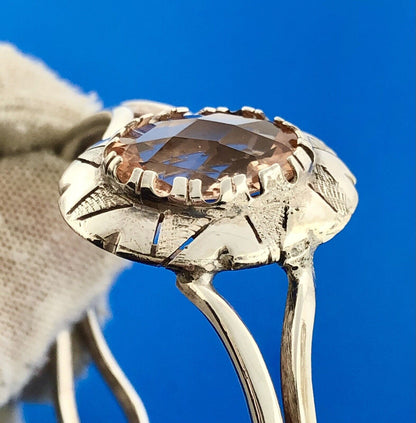 Sterling Silver Morganite Cubic Zirconia Concho Cuff Bracelet