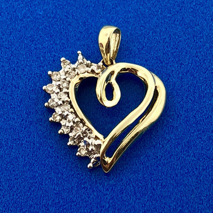 10K Yellow Gold Diamond Heart Anniversary Promise Sweetheart Drop Pendant