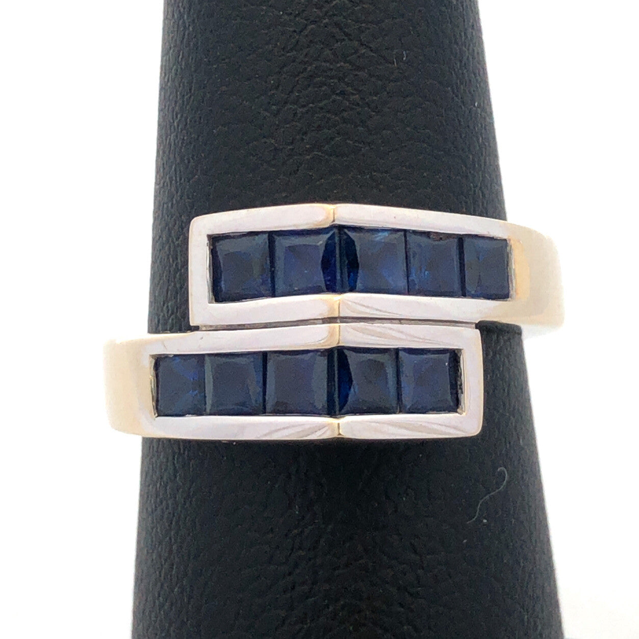 Modernist 18k White Gold Sapphire September Anniversary Birthday Abstract Ring