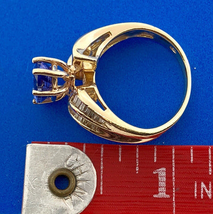 Designer 14K Yellow Gold Tanzanite Marquise Solitaire Diamond Accent Ring