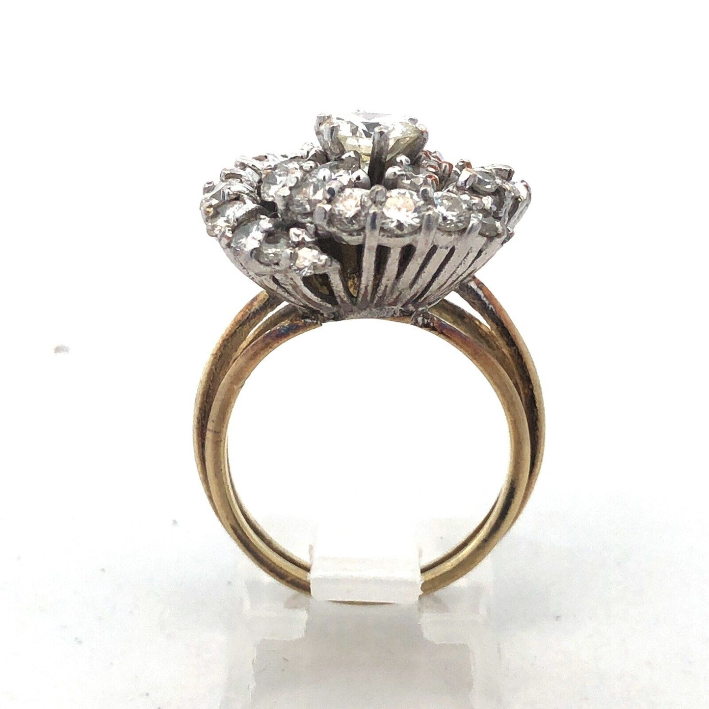 Stunning 14K Yellow Gold Diamond Floral Cluster Rose Statement Anniversary Ring