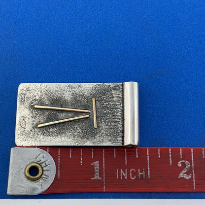 Designer Signed 925 Sterling Silver 14K Yellow Gold Pi Symbol Modernist Pendant