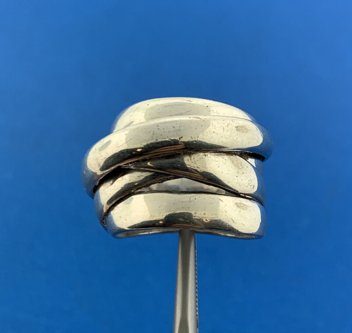 Vintage 925 Sterling Silver Bypass Circles Modernist Infinity Knot Band Ring