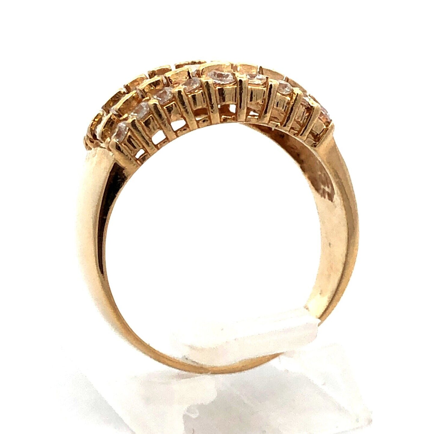 Designer 14K Yellow Gold Baguette Cubic Zirconia Statement Cigar Band Ring