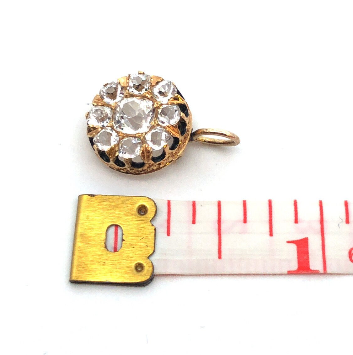 Estate 14K Yellow Gold Cubic Zirconia Cluster Enamel Round Pendant