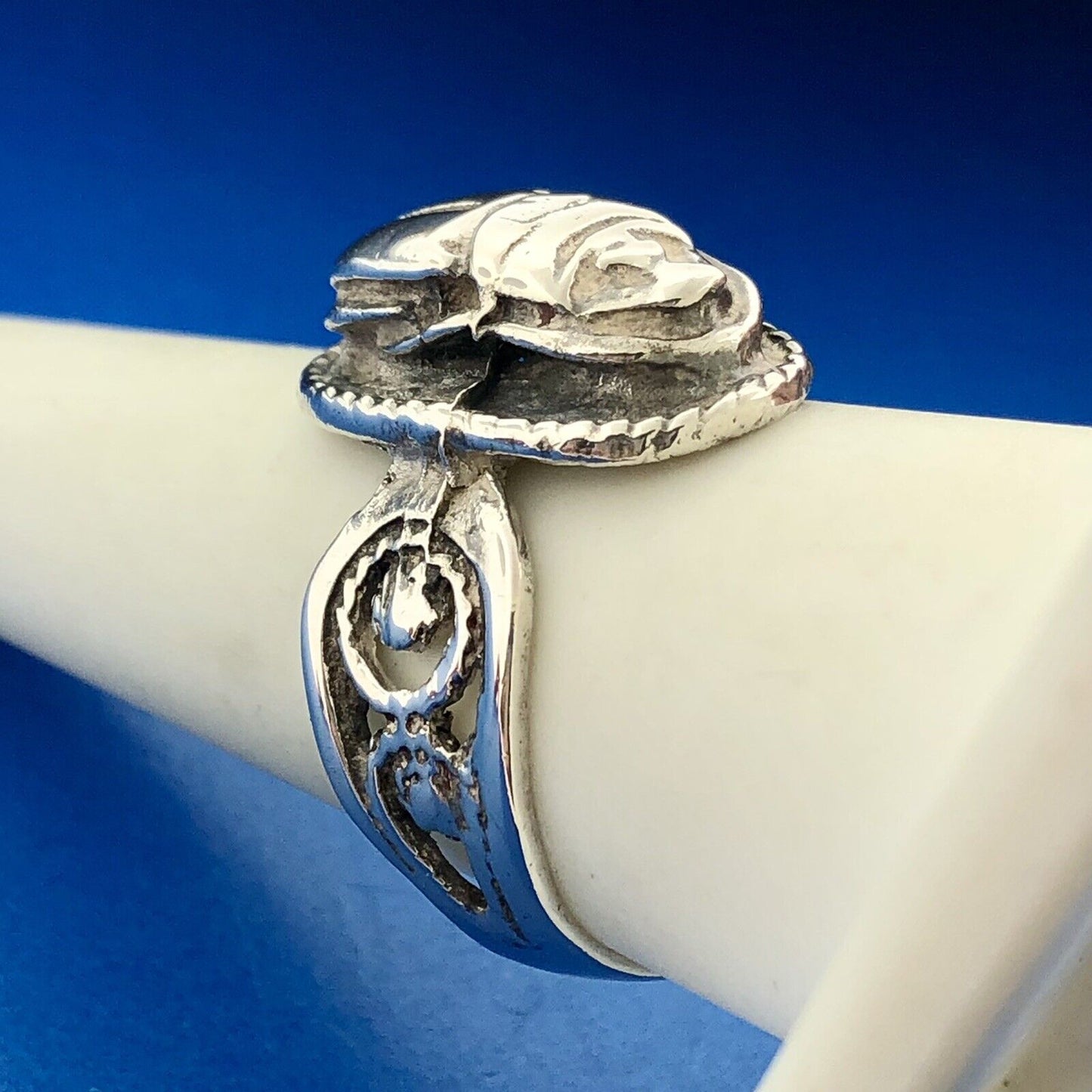 Estate Art Deco Art Nouveau European Marked Sterling Silver Scarab Ring