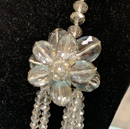 Vintage Silver Tone Roaring 20's Silver Faceted Crystal Layered Flapper Necklace