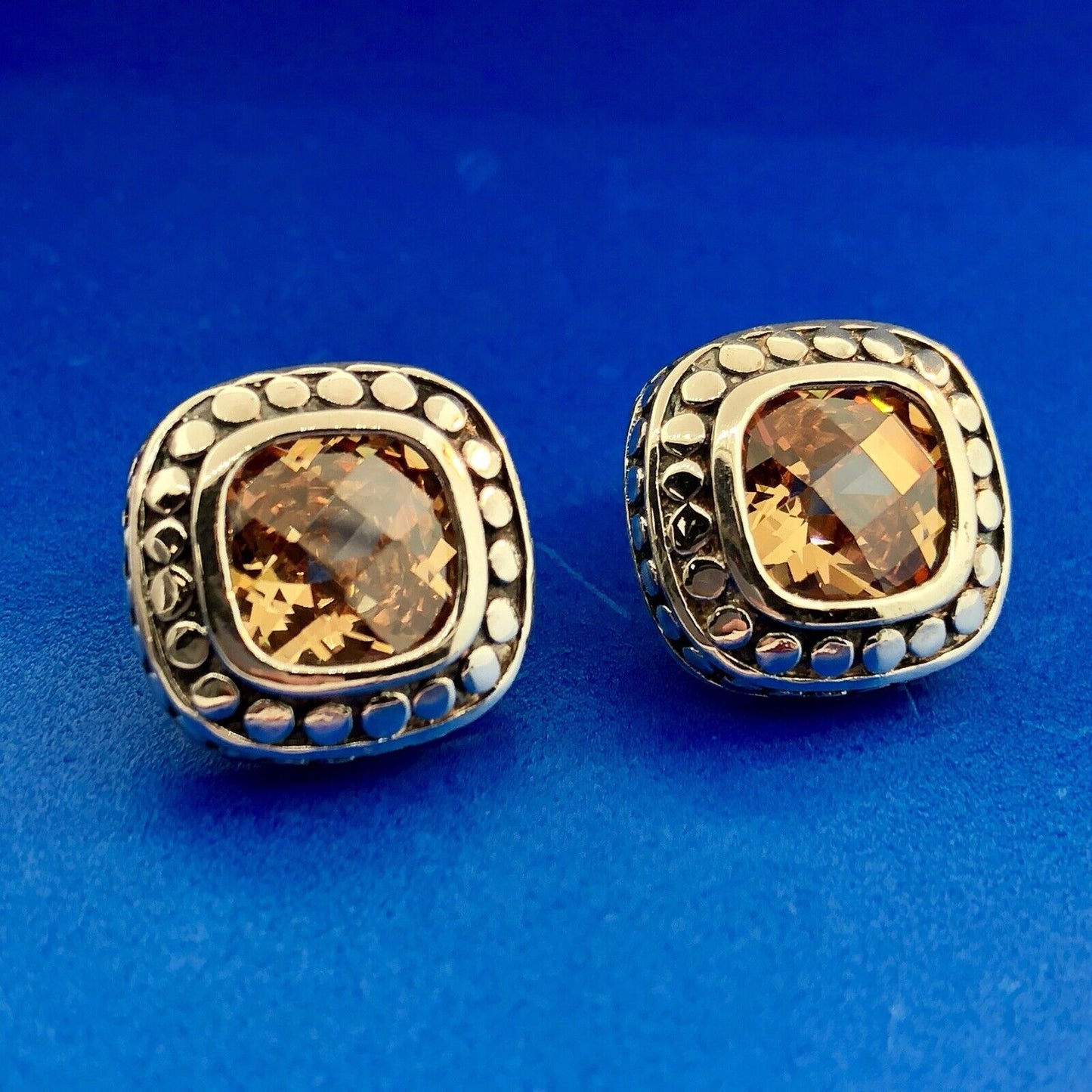 Sterling Silver 925 Citrine Pebble Snake Skin November Anniversary Stud Earrings