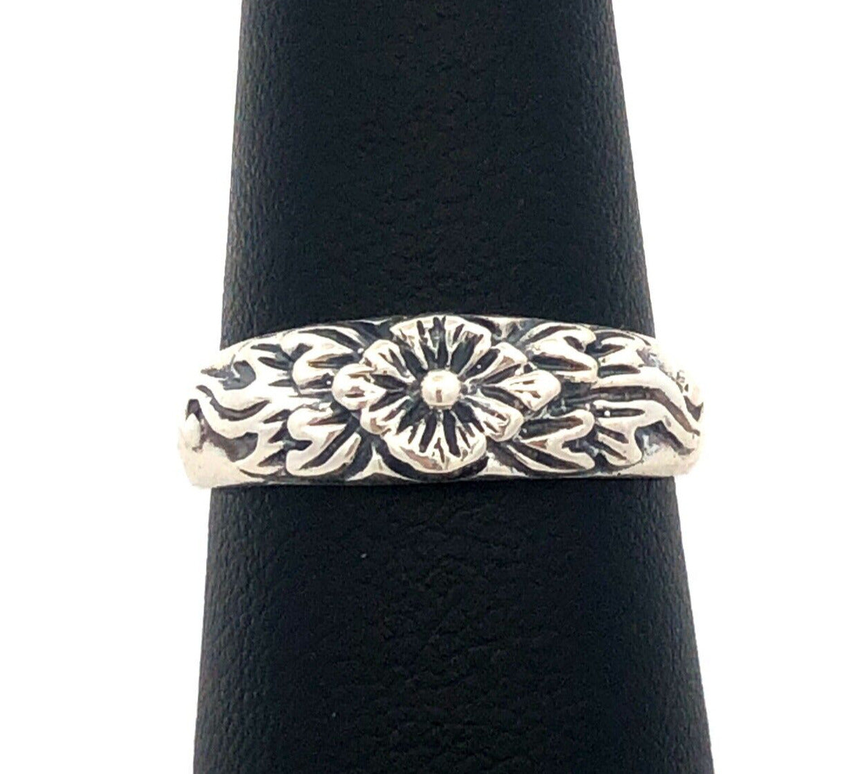 Designer 925 Sterling Silver Textured Flower Floral Stackable Band Ring