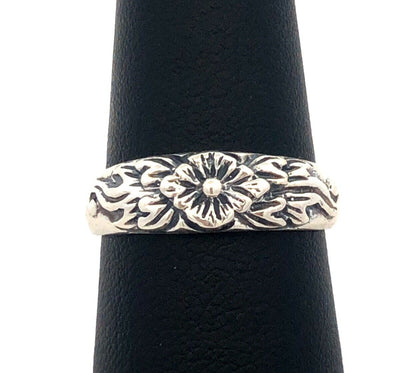 Designer 925 Sterling Silver Textured Flower Floral Stackable Band Ring