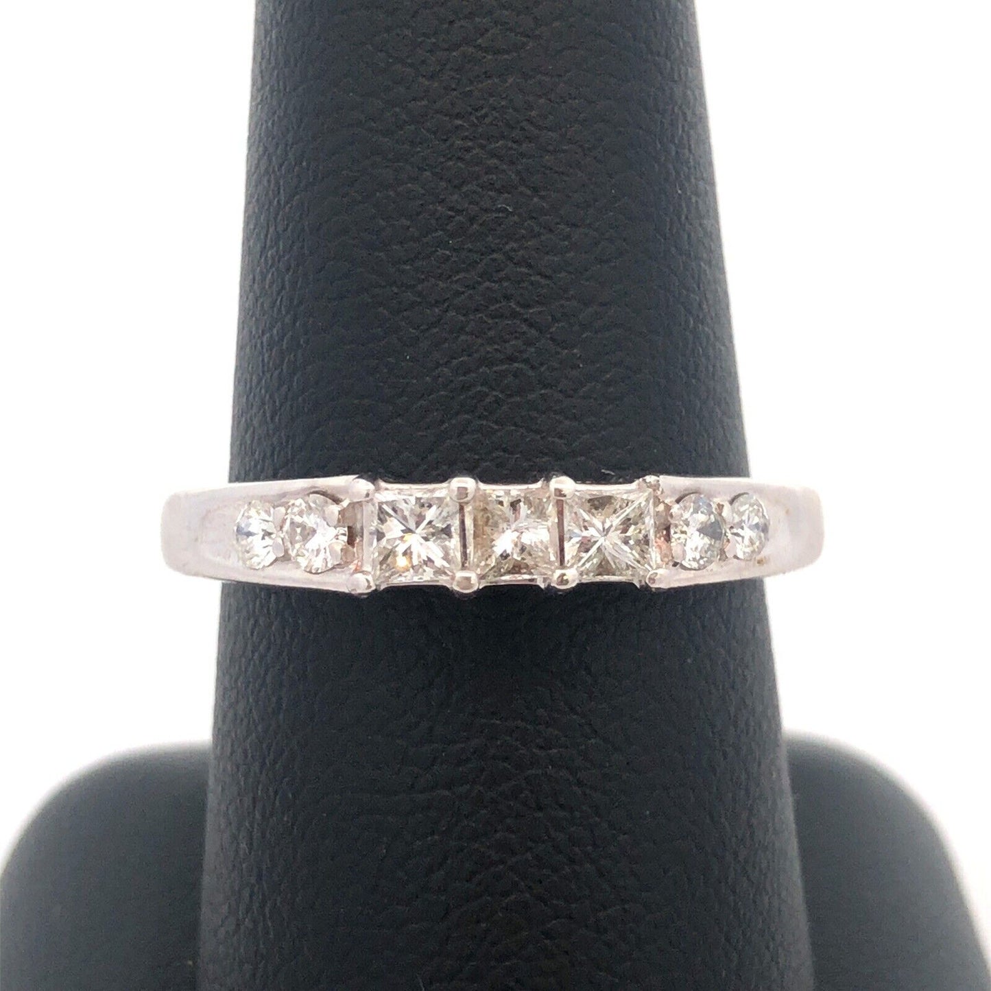 14k White Gold 3 Three Princess Cut Diamond Ring with Diamond Accents