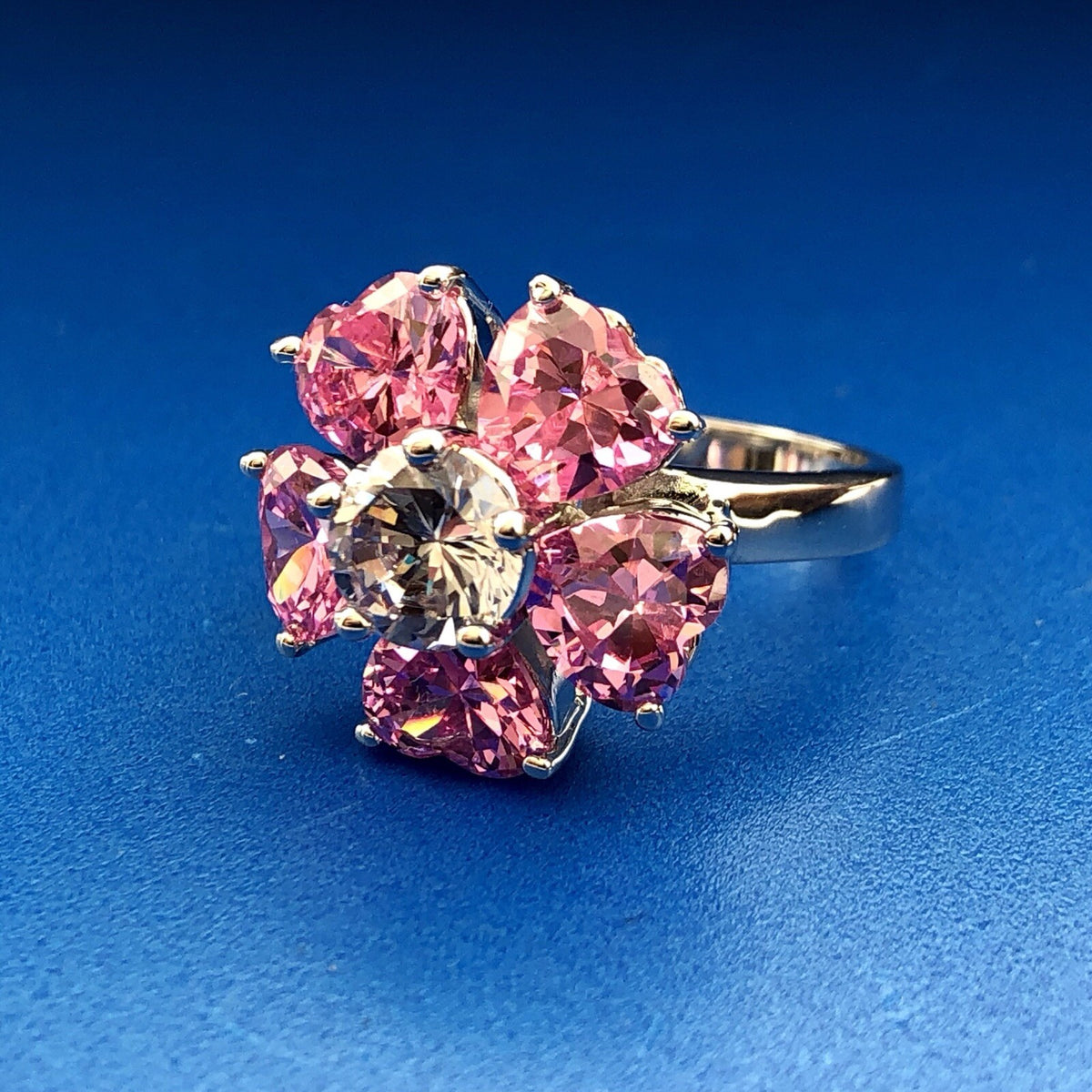 Nolan Miller Sterling Silver Faux Pink Sapphire & Amethyst Flower Designer Ring