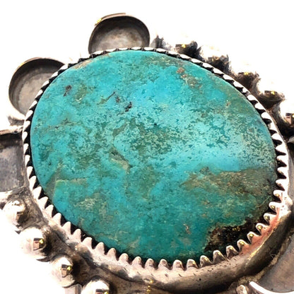 Vintage 925 Sterling Silver Oval Turquoise Concho Statement Ring