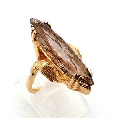 Vintage 14K Yellow Gold Marquise Quartz Statement Finger Cocktail Ring