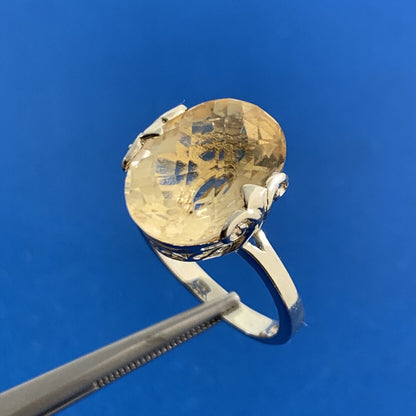 Designer Oval Citrine 925 Sterling Silver Statement Cocktail Ring