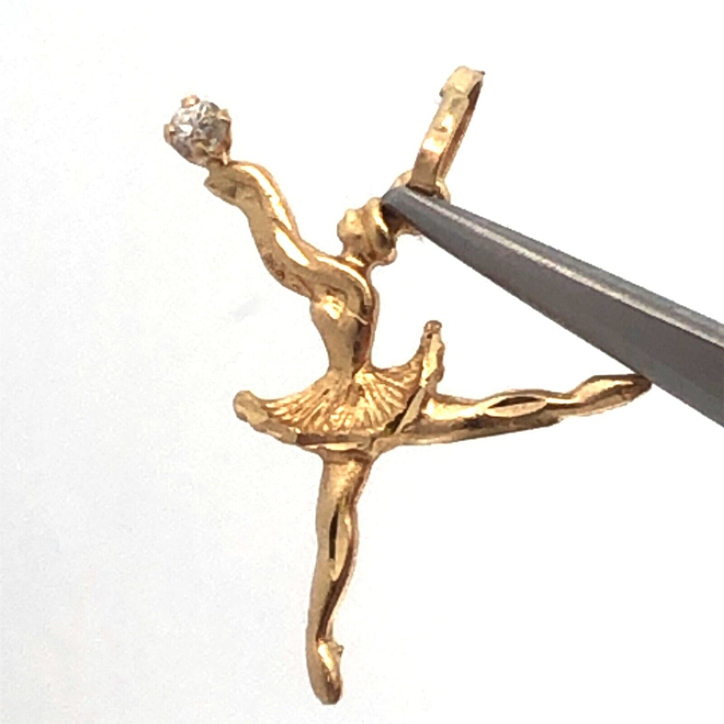 Designer JCM 14K Yellow Gold Cubic Zirconia Dancing Ballerina Pendant