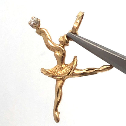 Designer JCM 14K Yellow Gold Cubic Zirconia Dancing Ballerina Pendant