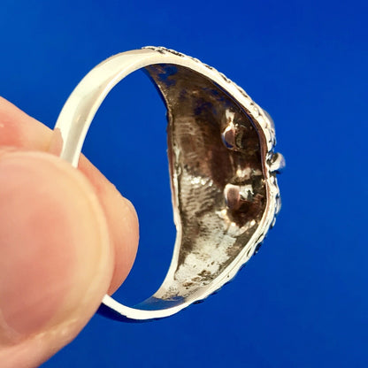 Artisan Sterling Silver Mens Moonstone Owl Textured Wisdom Prophecy Dome Ring
