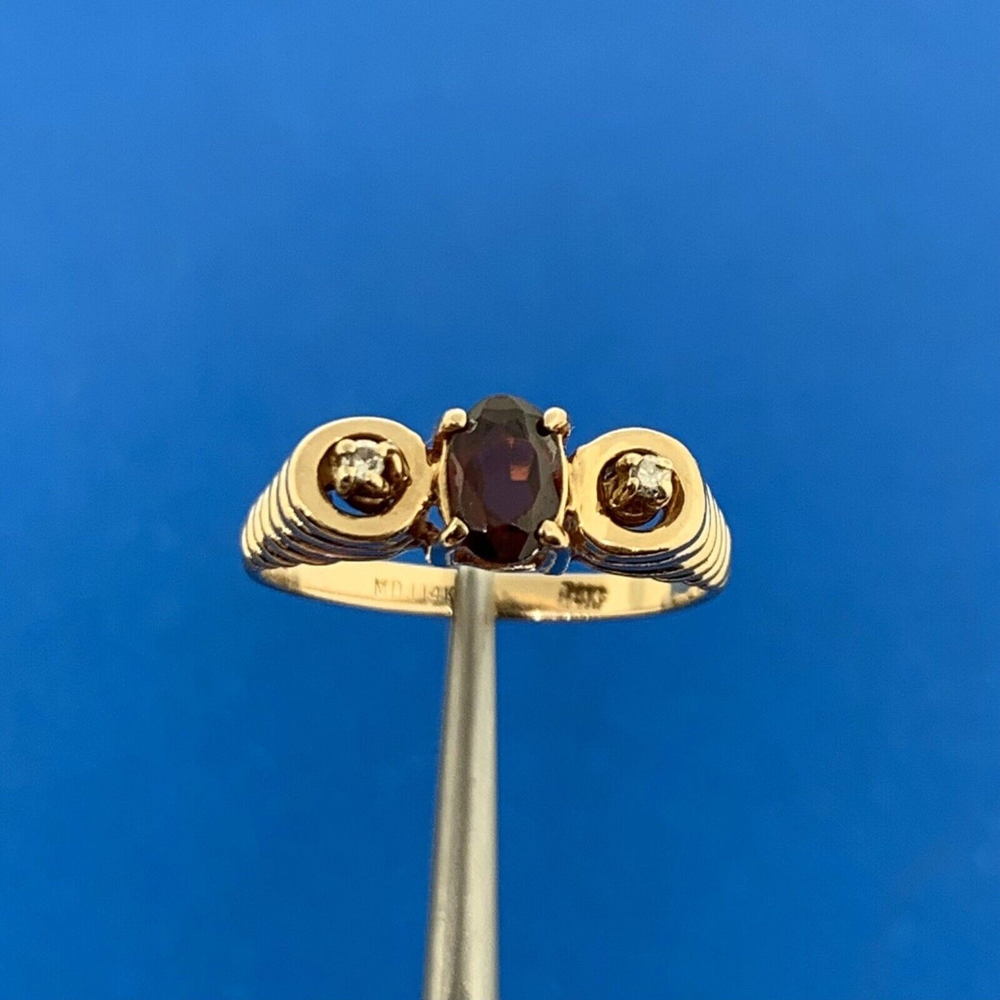 Designer 14K Yellow Gold Oval Garnet Diamond Accent Egyptian Style Ring