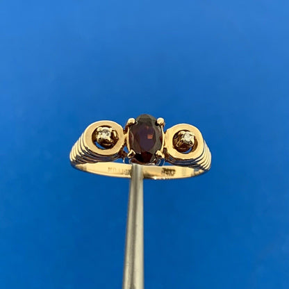 Designer 14K Yellow Gold Oval Garnet Diamond Accent Egyptian Style Ring
