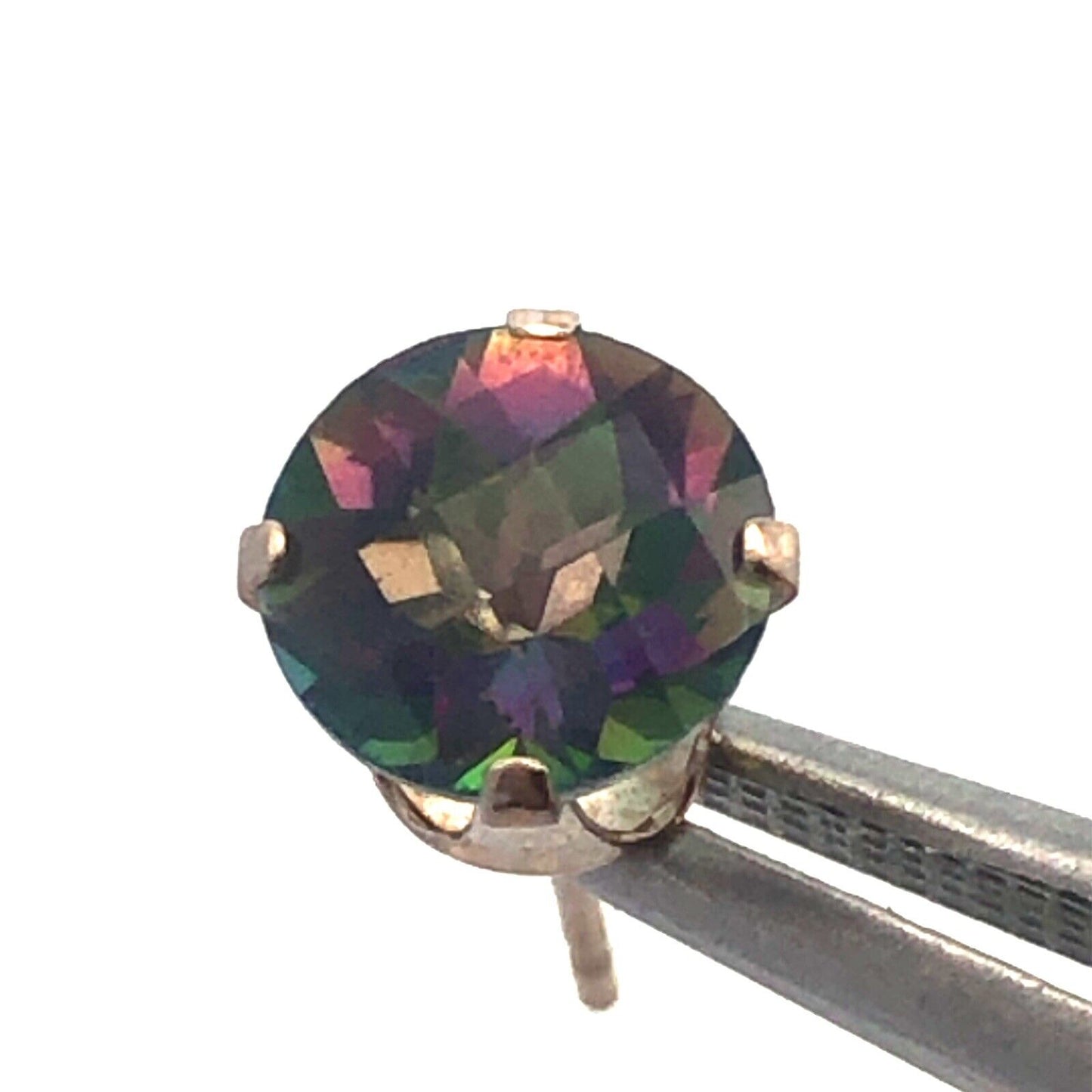 14K White Gold Round Mystic Topaz Solitaire Stud Earrings