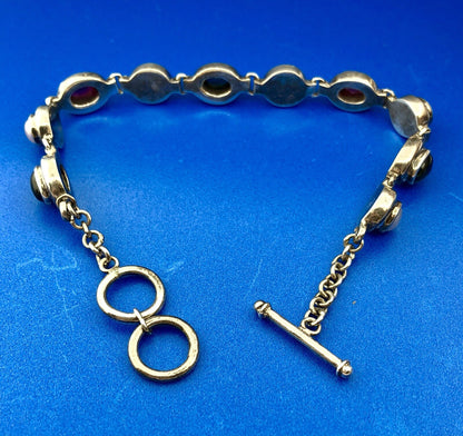 Retro Sterling Silver 925 Green Purple Amethyst Pearl February Toggle Bracelet