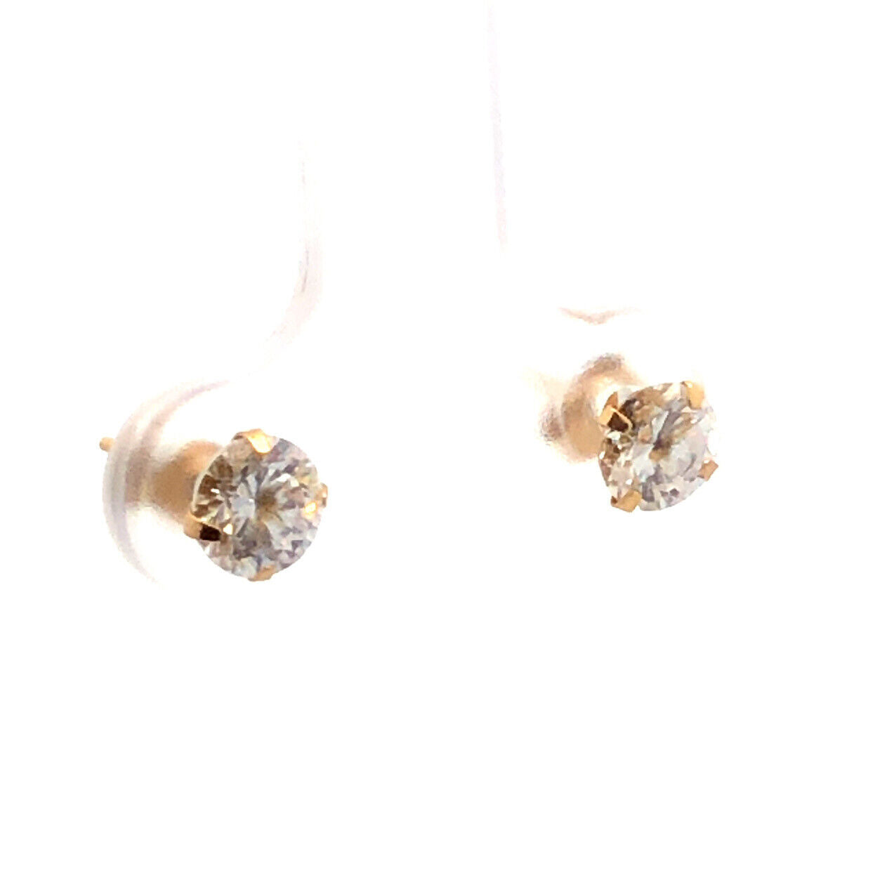 Designer 14K Yellow Gold Round Cubic Zirconia CZ Classic Stud Earrings