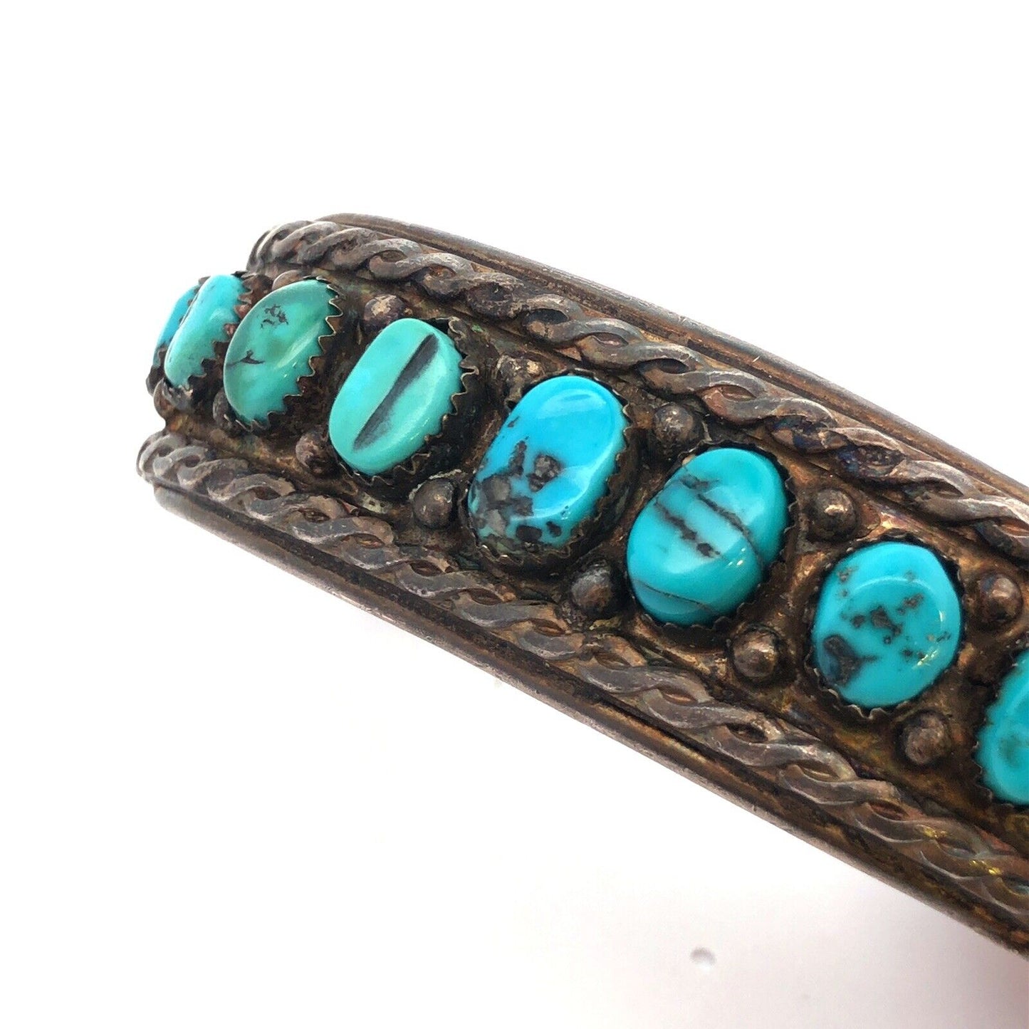 Vintage Native American 925 Sterling Silver Oval Turquoise Open Cuff Bracelet