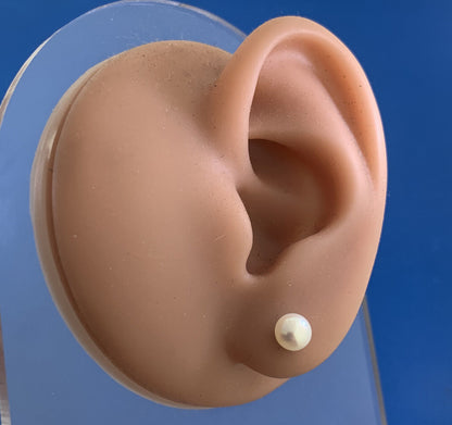 Designer OPC 14K Yellow Gold White Pearl Stud Earrings